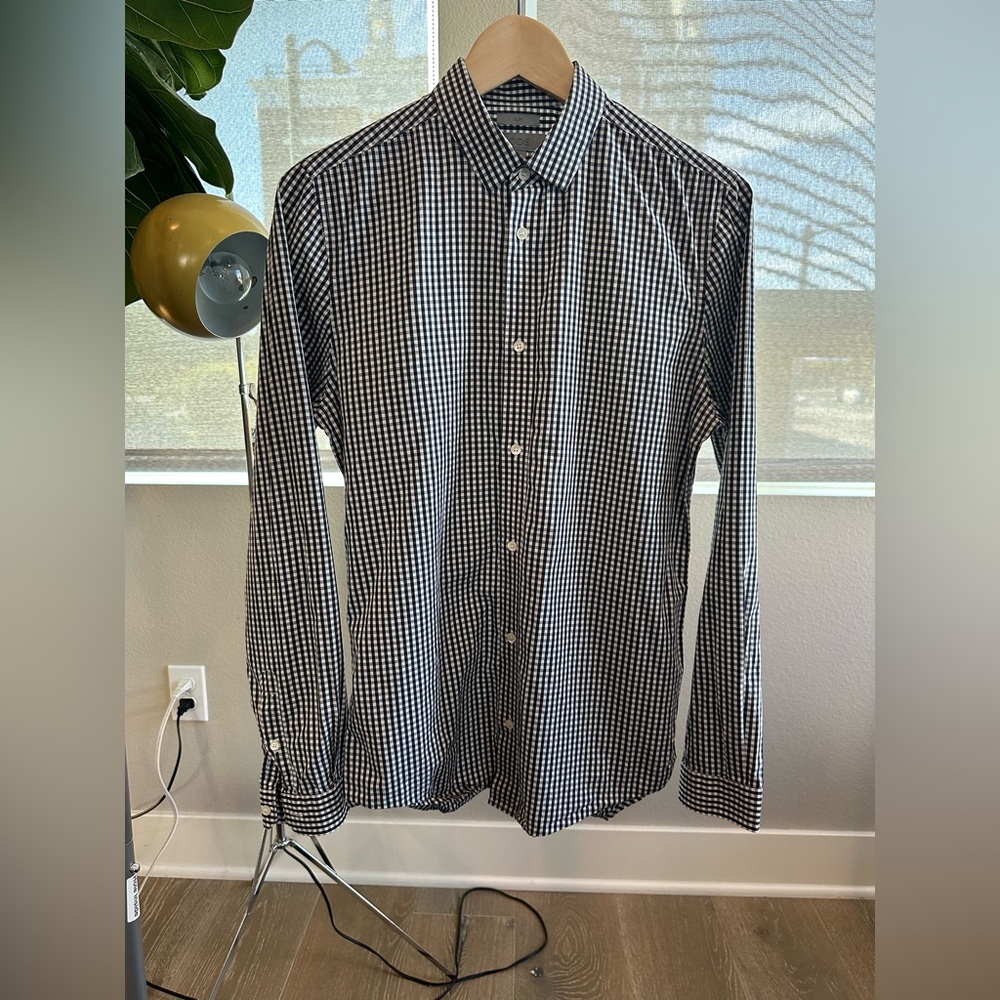 COS Men's Black and White Gingham Checkered Button Down Shirt